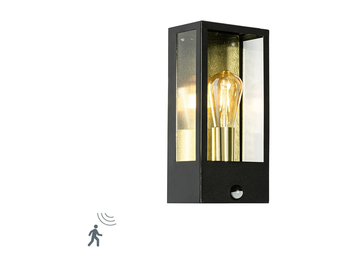 Applique d'extérieur noire avec doré et détecteur de mouvement - Rotterdam