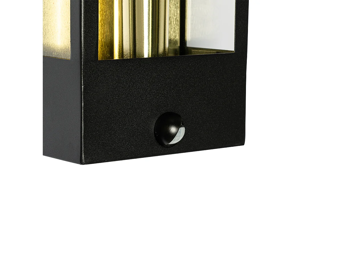 Applique d'extérieur noire avec doré et détecteur de mouvement - Rotterdam