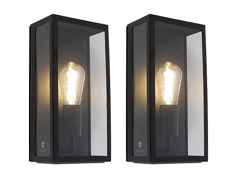 Set de 2 appliques d'extérieur noir IP44 avec verre - Rotterdam