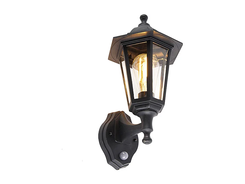 Applique murale d'extérieur classique noire avec détecteur de mouvement - New Haven