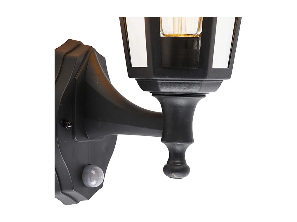 Applique d'extérieur classique noire avec détecteur de mouvement - New Haven