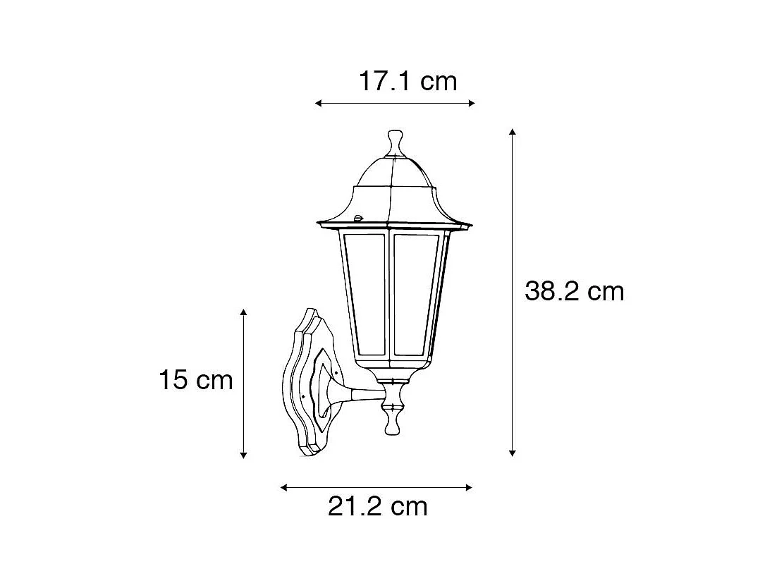 Applique murale d'extérieur classique noire avec détecteur de mouvement - New Haven