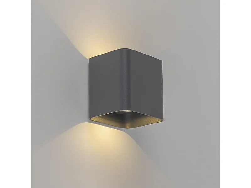 Applique murale moderne gris foncé avec LED IP54 carrée - Evi