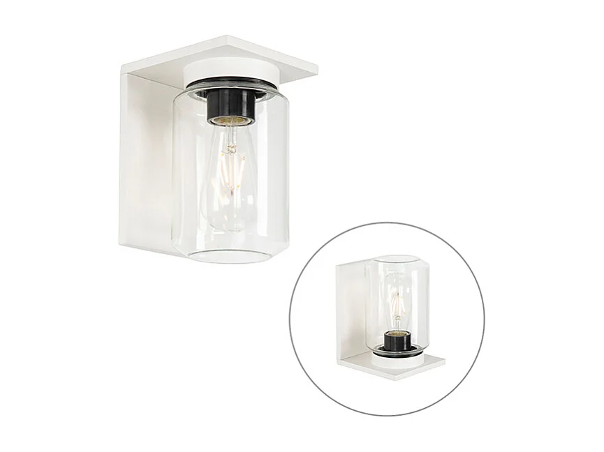 Applique murale moderne blanche avec verre transparent IP54 - Marshall