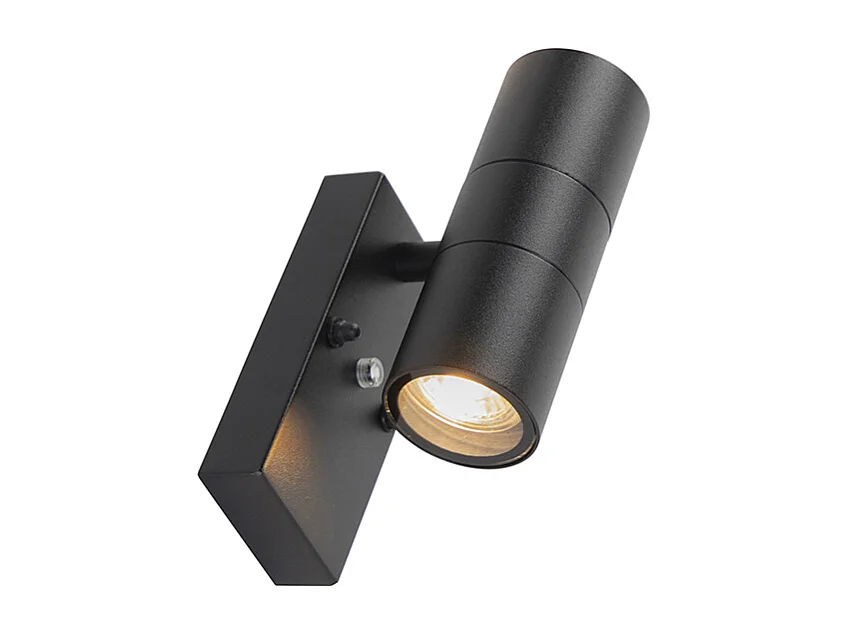 Applique murale d'extérieur noire 2 lumières IP44 avec capteur crépusculaire - Duo