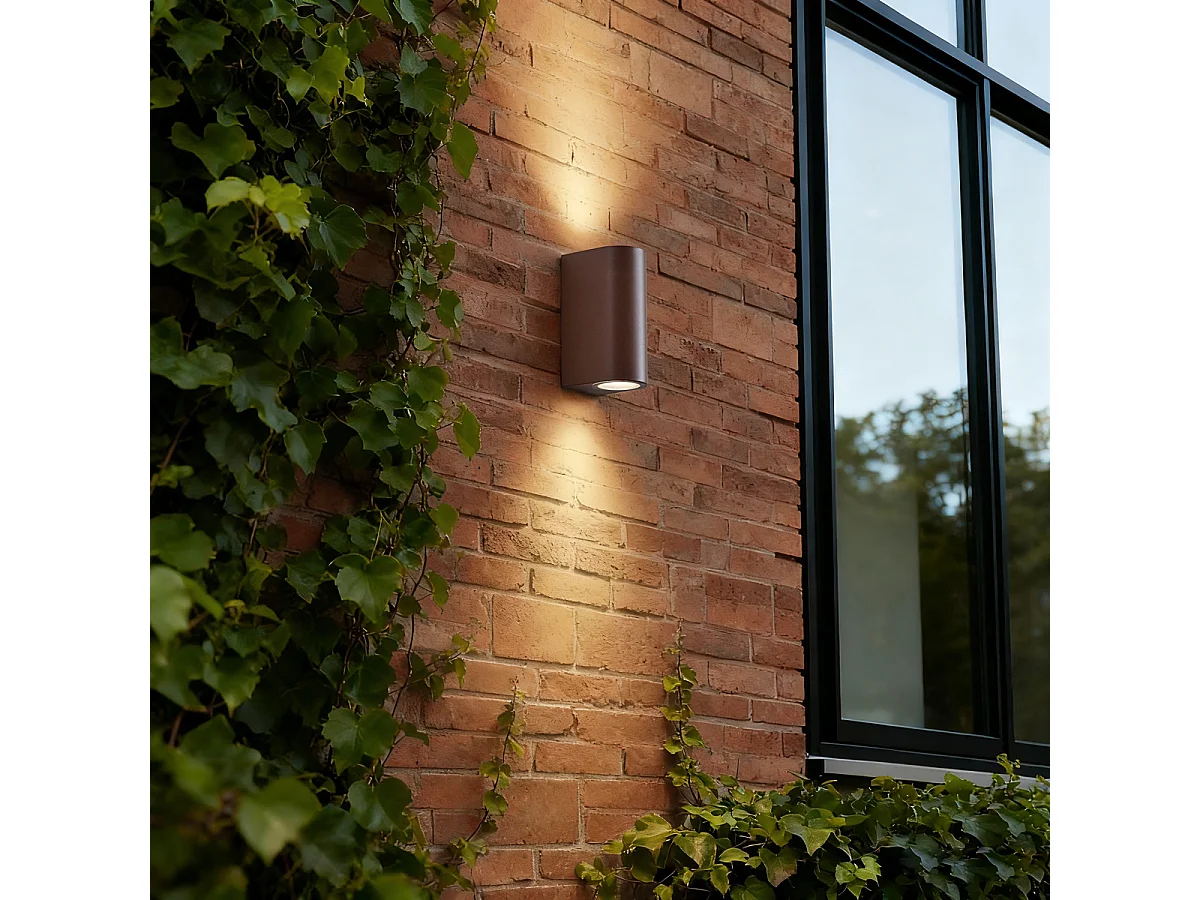 Applique murale extérieure ovale en plastique brun rouille 2 lumières - Baleno