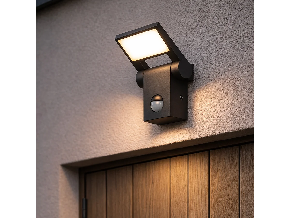 Applique murale extérieure anthracite avec LED IP54 et détecteur de mouvement - Zane