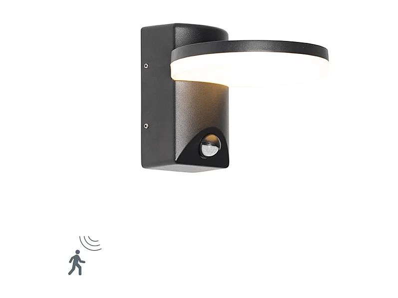 Applique murale extérieure noire avec LED intégrée IP54 détecteur de mouvement - Esmee