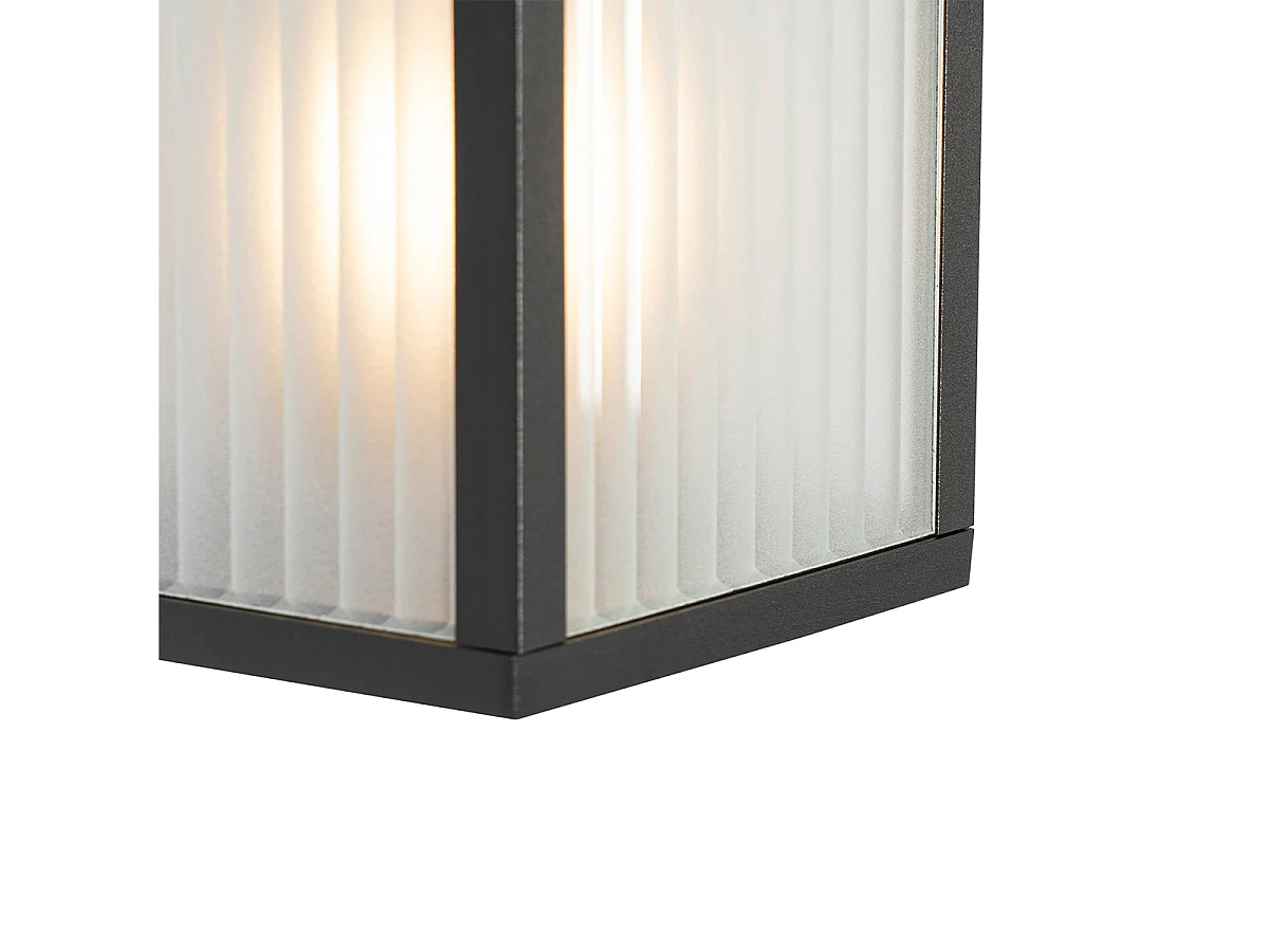 Lanterne murale d'extérieur noire avec verre nervuré IP44 - Charlois