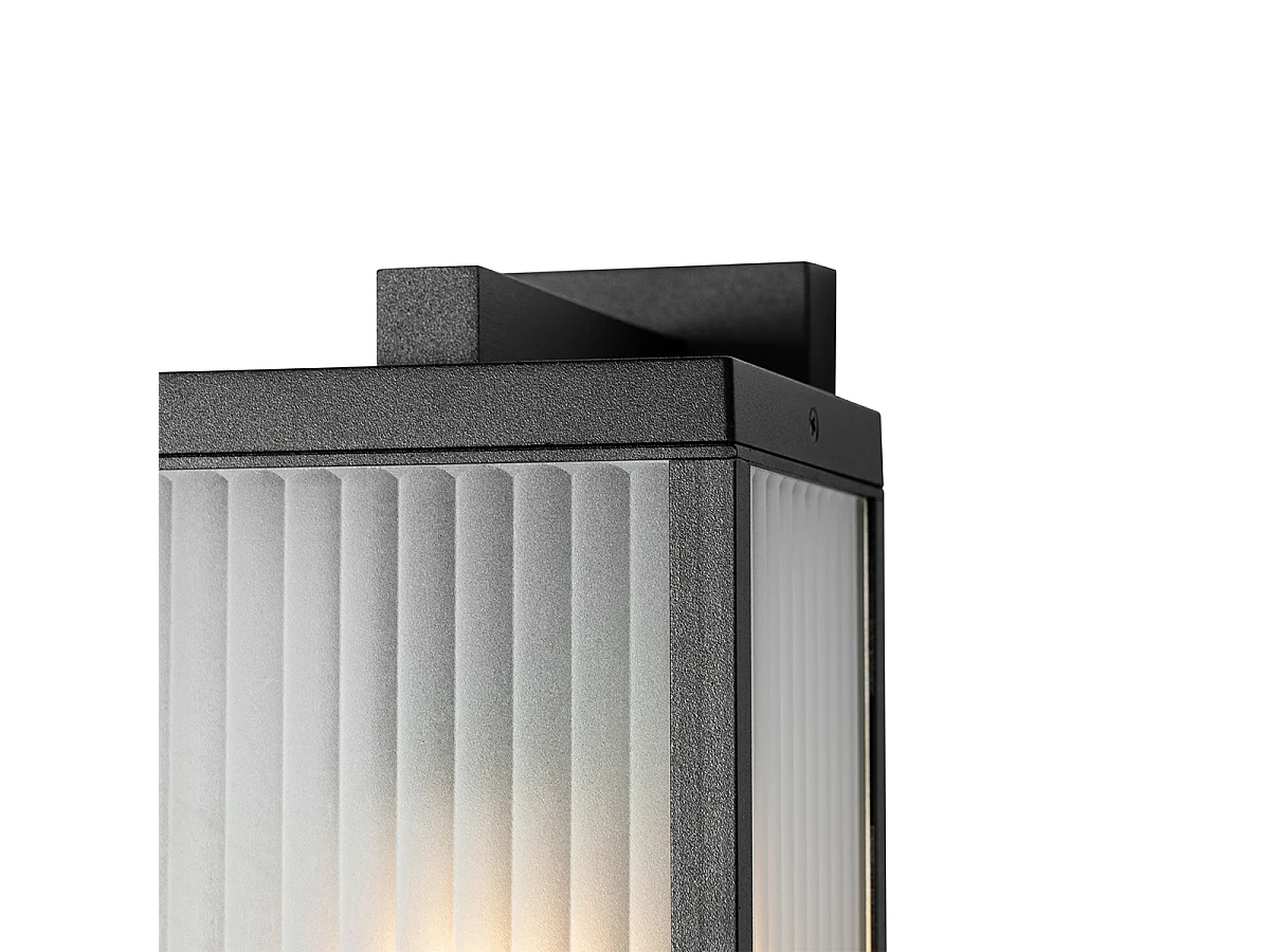 Lanterne murale d'extérieur noire avec verre nervuré IP44 - Charlois