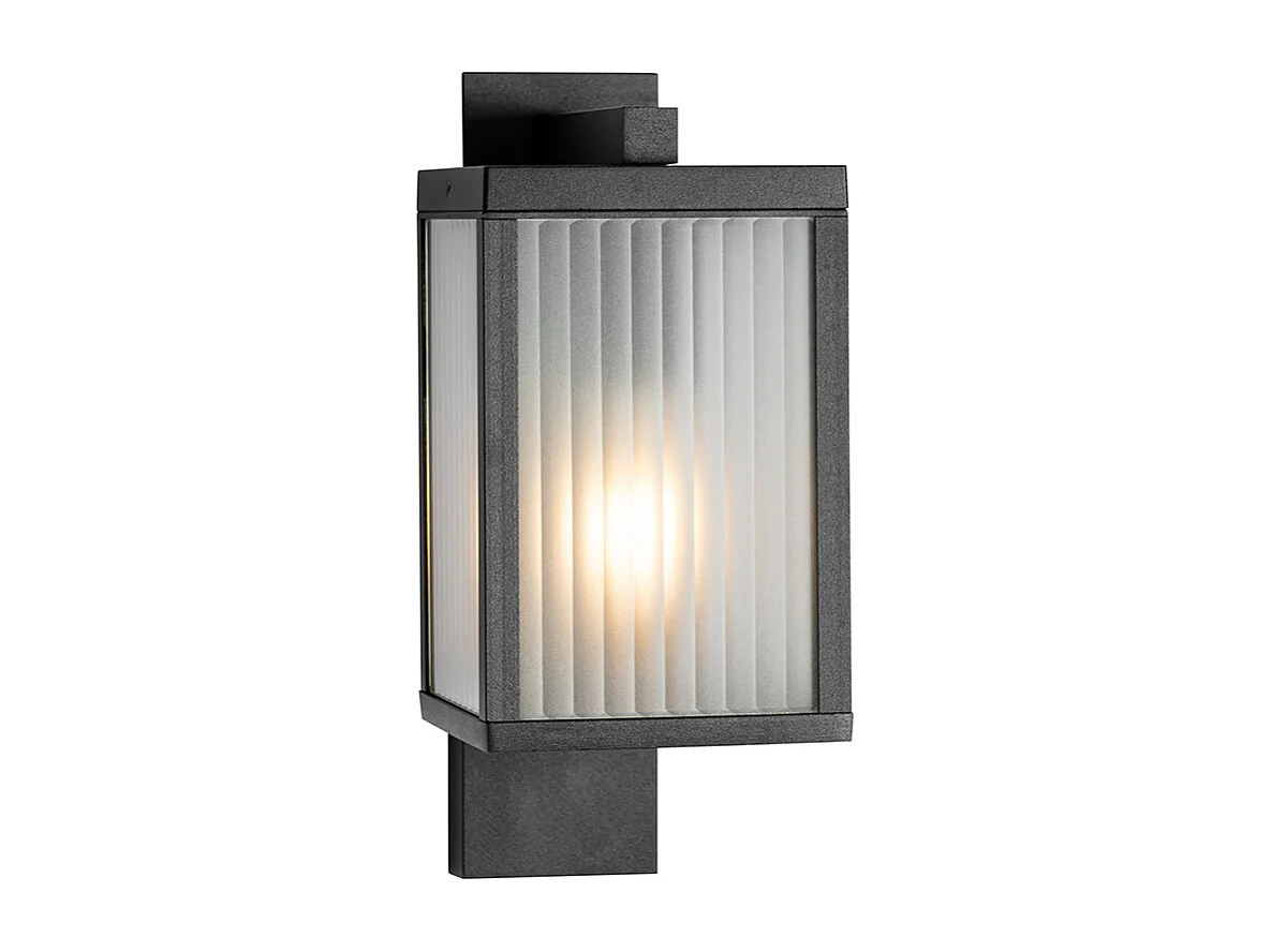 Lanterne murale d'extérieur noire avec verre nervuré IP44 - Charlois