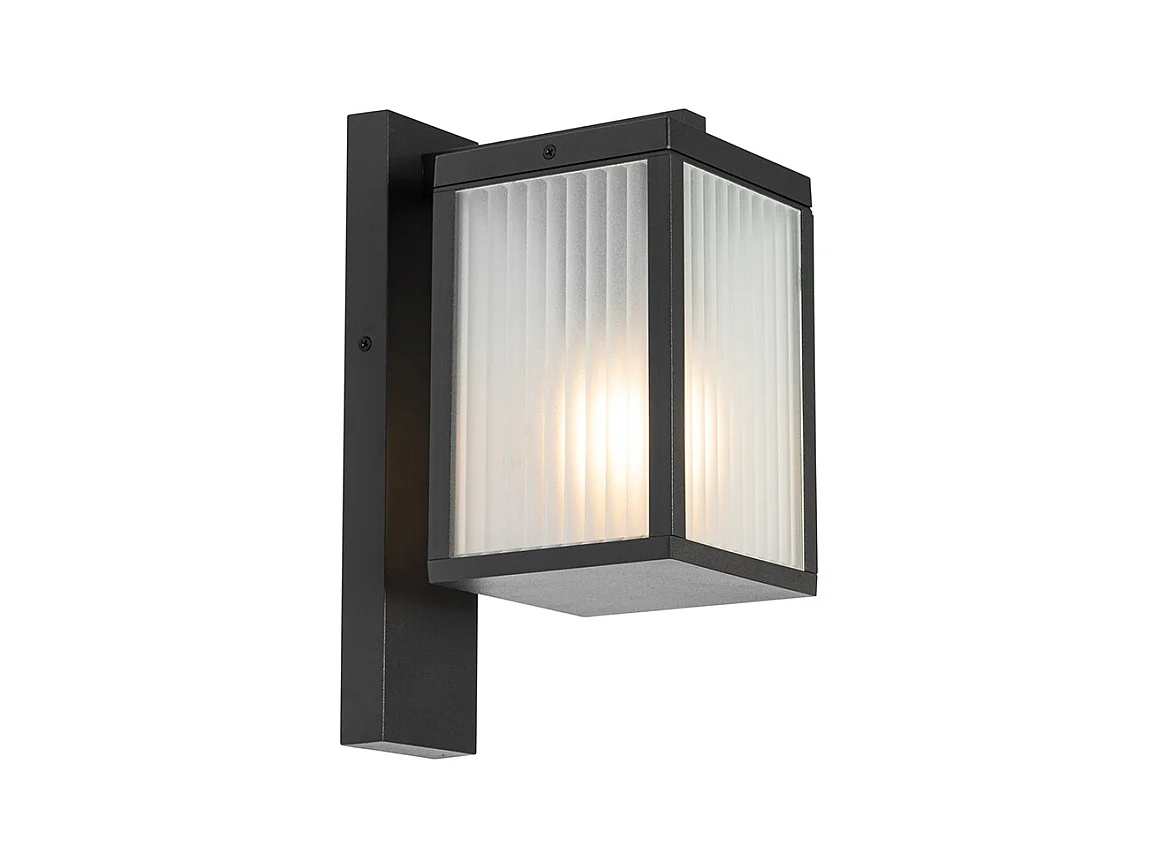 Lanterne murale d'extérieur noire avec verre nervuré IP44 - Charlois