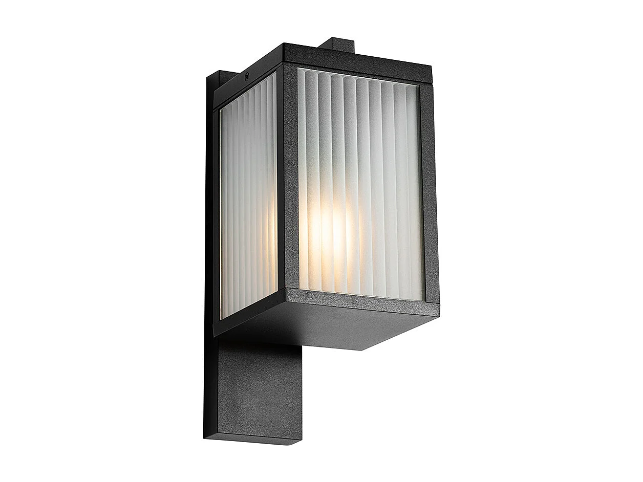 Lanterne murale d'extérieur noire avec verre nervuré IP44 - Charlois