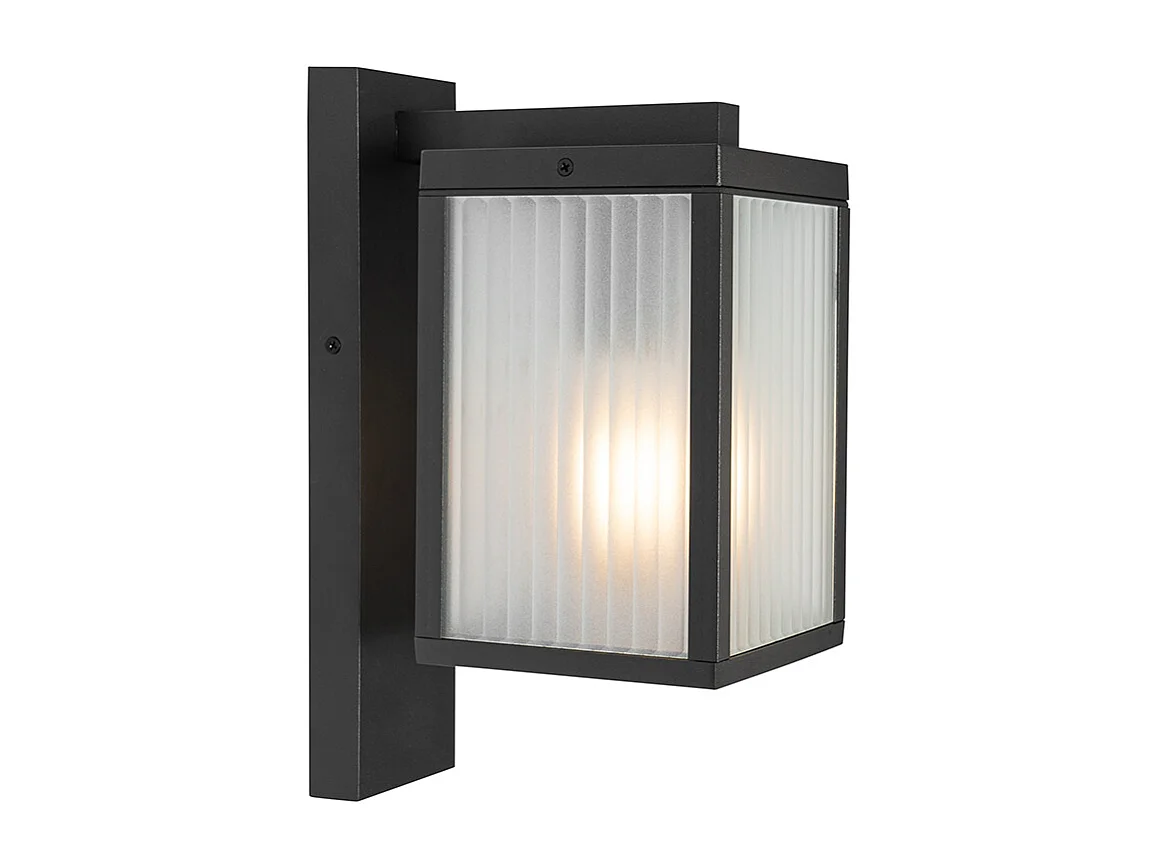 Lanterne murale d'extérieur noire avec verre nervuré IP44 - Charlois