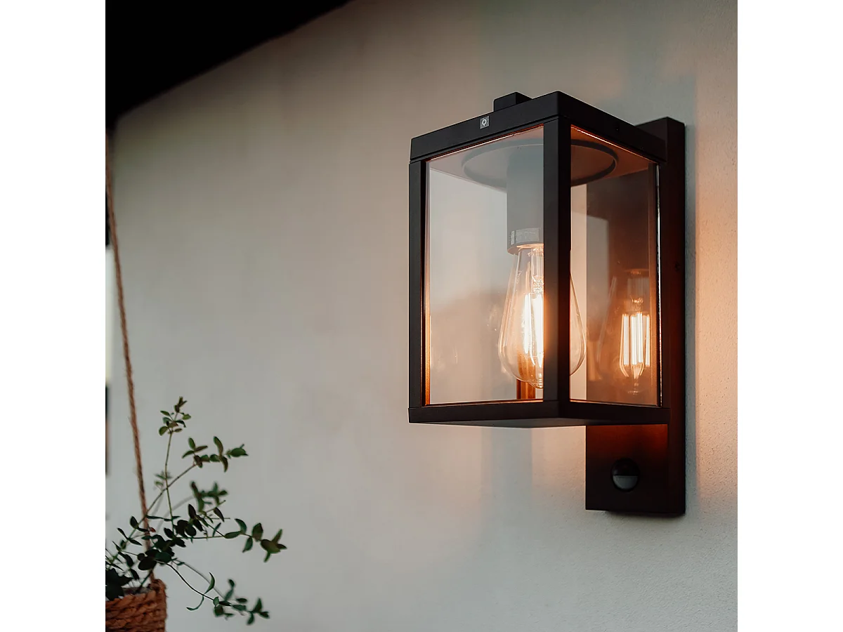 Lanterne murale d'extérieur brun rouille avec détecteur de mouvement IP44 - Charlois