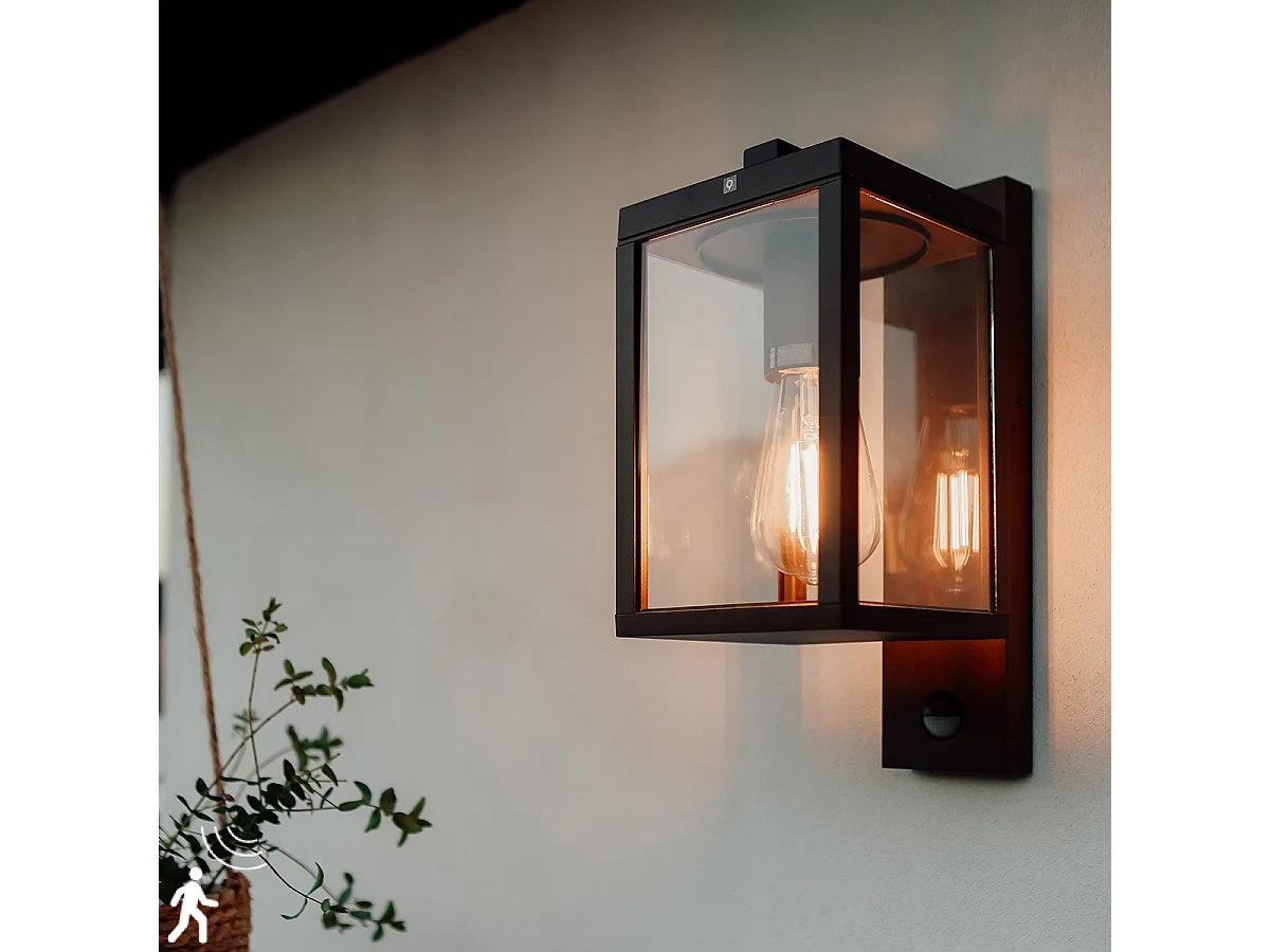 Lanterne murale d'extérieur brun rouille avec détecteur de mouvement IP44 - Charlois