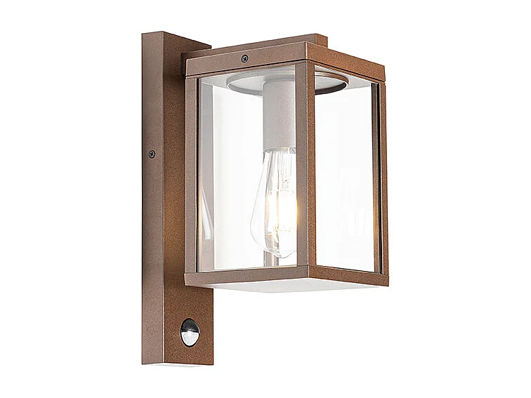 Lanterne murale d'extérieur brun rouille avec détecteur de mouvement IP44 - Charlois
