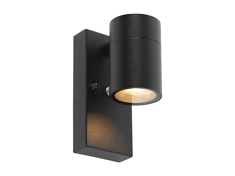 Applique murale extérieure moderne noire IP44 avec capteur crépusculaire - Solo