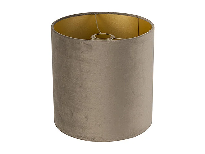 Abat-jour velours taupe 25/25/25 avec intérieur doré