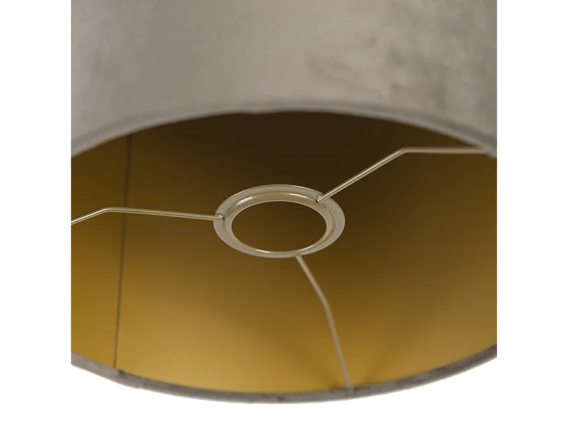 Abat-jour velours taupe 25/25/25 avec intérieur doré