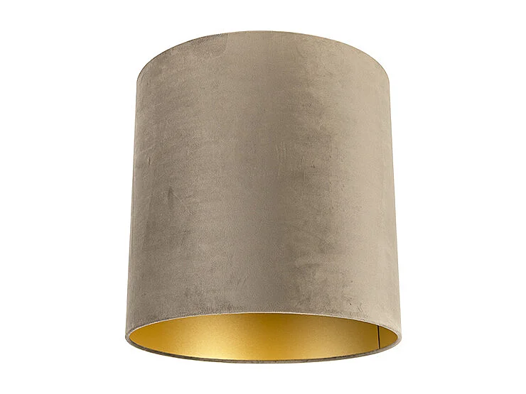 Abat-jour velours taupe 40/40/40 avec intérieur doré