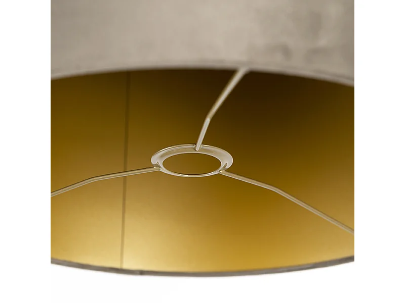 Abat-jour en velours taupe 40/40/40 avec intérieur doré