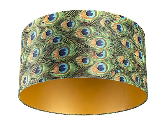 Abat-jour velours paon design 50/50/25 avec intérieur doré