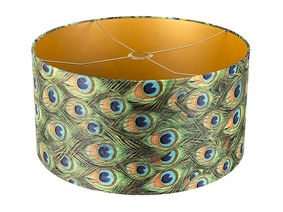 Abat-jour en velours motif paon 50/50/25 avec intérieur doré