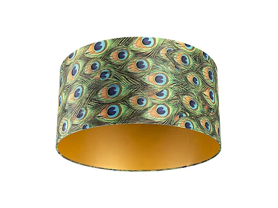 Abat-jour velours paon design 50/50/25 avec intérieur doré