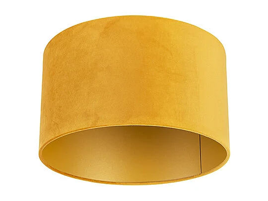 Abat-jour en velours jaune 35/35/20 avec intérieur doré