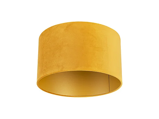 Abat-jour en velours jaune 35/35/20 avec intérieur doré