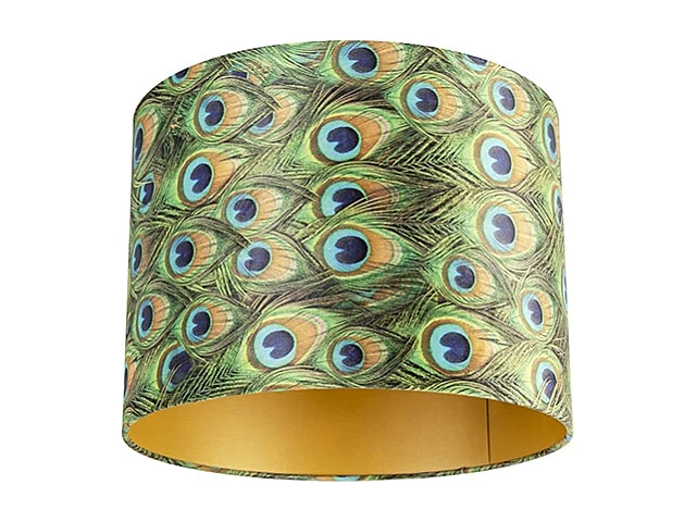Abat-jour en velours motif paon 40/40/30 avec intérieur doré