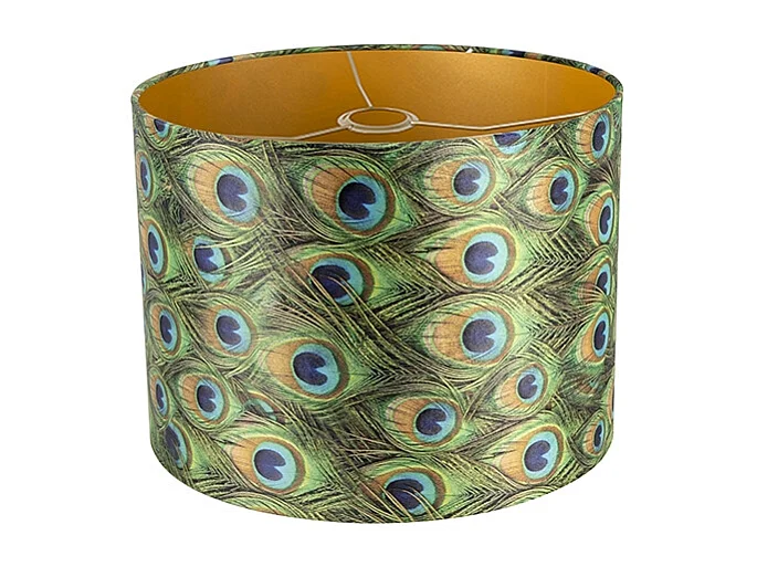 Abat-jour en velours motif paon 40/40/30 avec intérieur doré