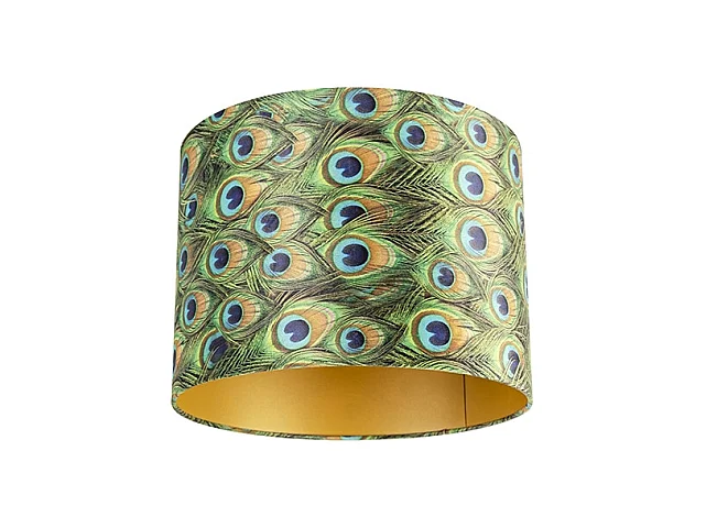 Abat-jour en velours design paon 40/40/30 avec intérieur doré