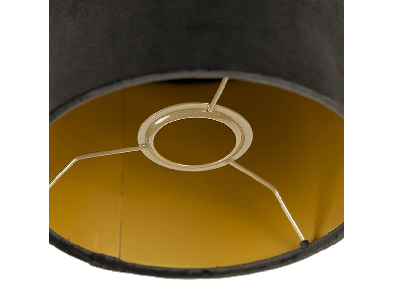 Abat-jour en velours noir 18/18/14 avec intérieur doré