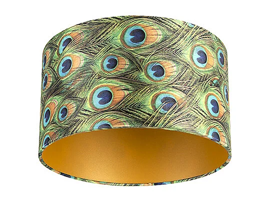 Abat-jour en velours motif paon 35/35/20 avec intérieur doré