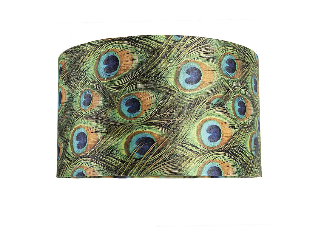 Abat-jour en velours motif paon 35/35/20 avec intérieur doré