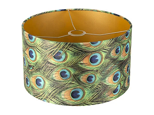 Abat-jour en velours motif paon 35/35/20 avec intérieur doré