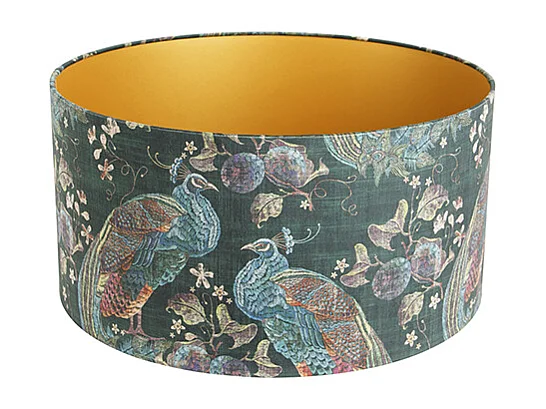 Abat-jour velours vert paon 50/50/25 intérieur doré
