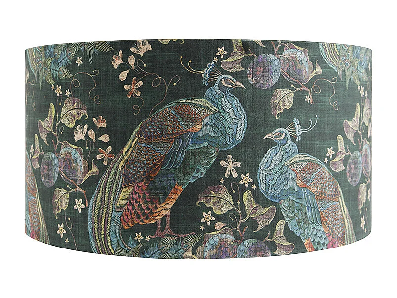 Abat-jour velours vert paon 50/50/25 intérieur doré