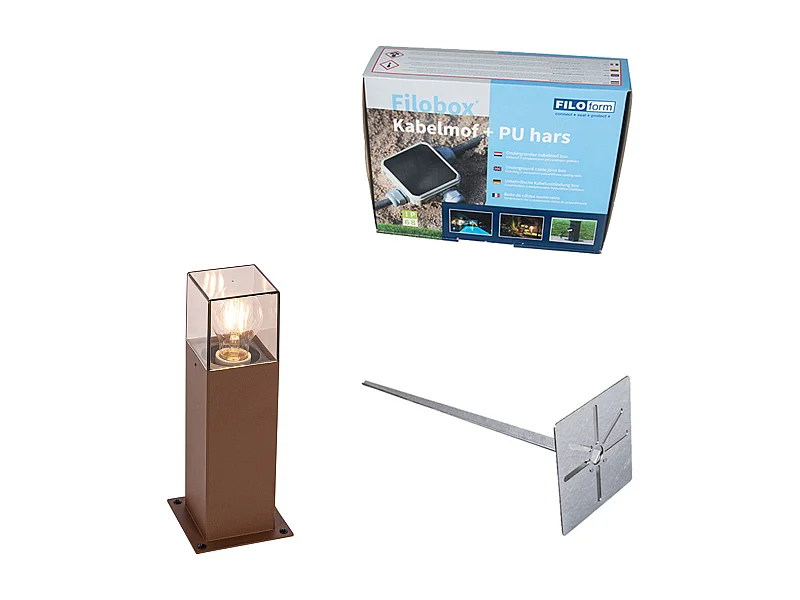 Lampe d'extérieur 30 cm rouille avec piquet de terre et presse-étoupe - Denmark