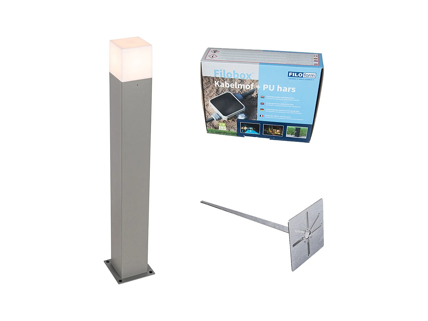Lampe d'extérieur Denmark P70 gris avec épingle de terre et manchon de câble