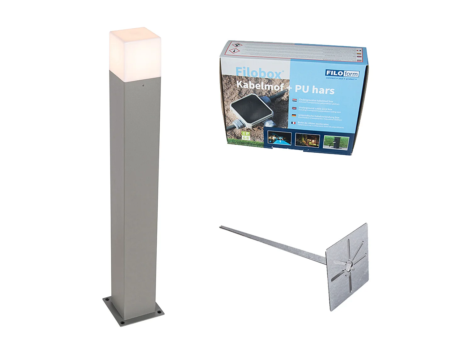 Lampe d'extérieur Danemark P70 grise avec piquet de terre et gaine de câble