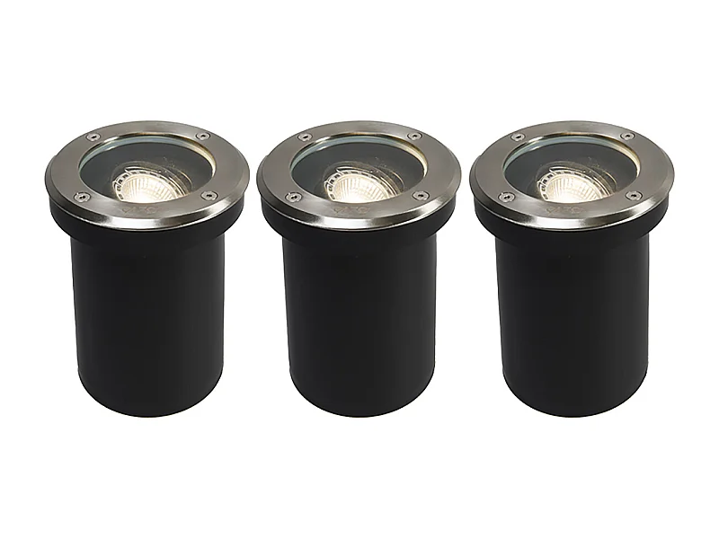 Lot de 3 spots de sol extérieurs acier orientables IP65 - Delux