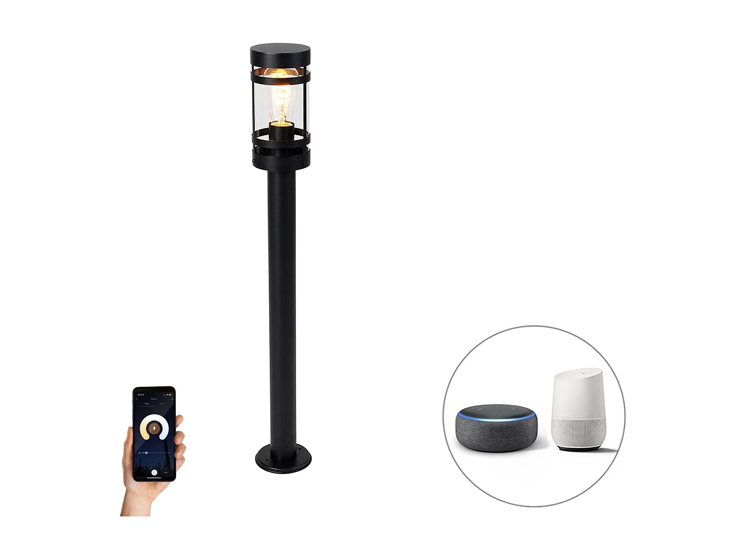 Lampe d'extérieur intelligente noire 80 cm IP44 avec Wifi ST64 - Gleam