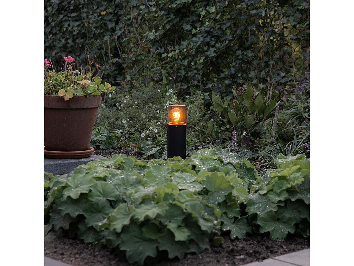 Lampe d'extérieur sur pied noire avec abat-jour fumé 30 cm IP44 - Odense