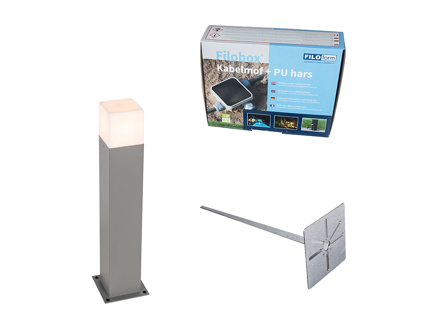 Lampe d'extérieur 50 cm grise avec piquet de terre et gaine de câble - Denmark