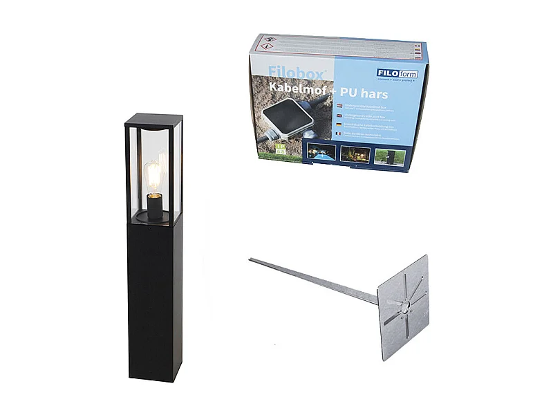 Borne d'extérieur noire 80 cm avec piquet de terre et presse-étoupe - Charlois