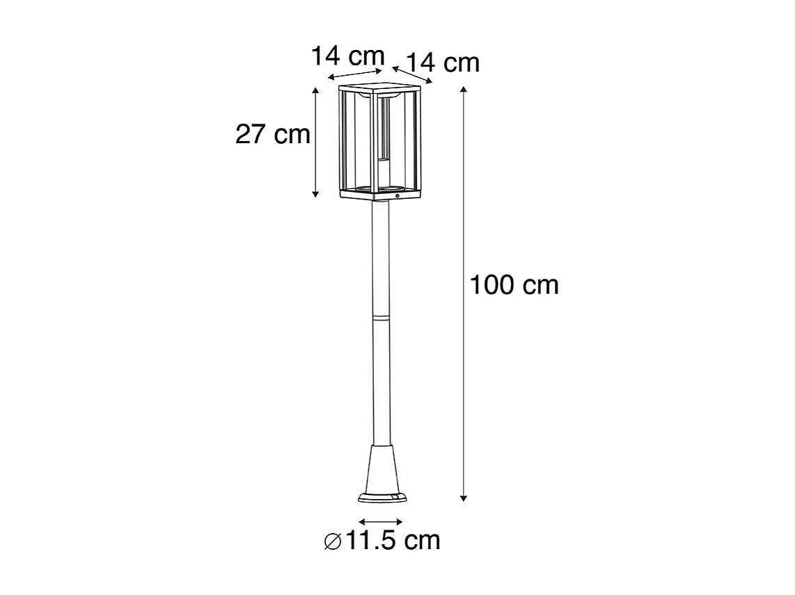 Lampadaire d'extérieur noir 100 cm avec piquet de terre et presse-étoupe - Charlois