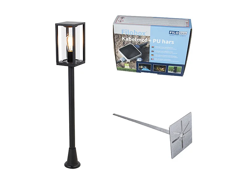 Lampe d'extérieur sur pied noire 100 cm avec piquet et passe-câble - Charlois